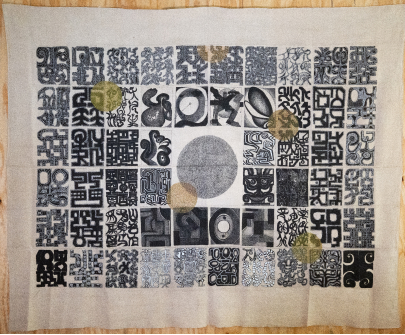 Sumi ink, acrylic and vinylic emulsion work, 2023.